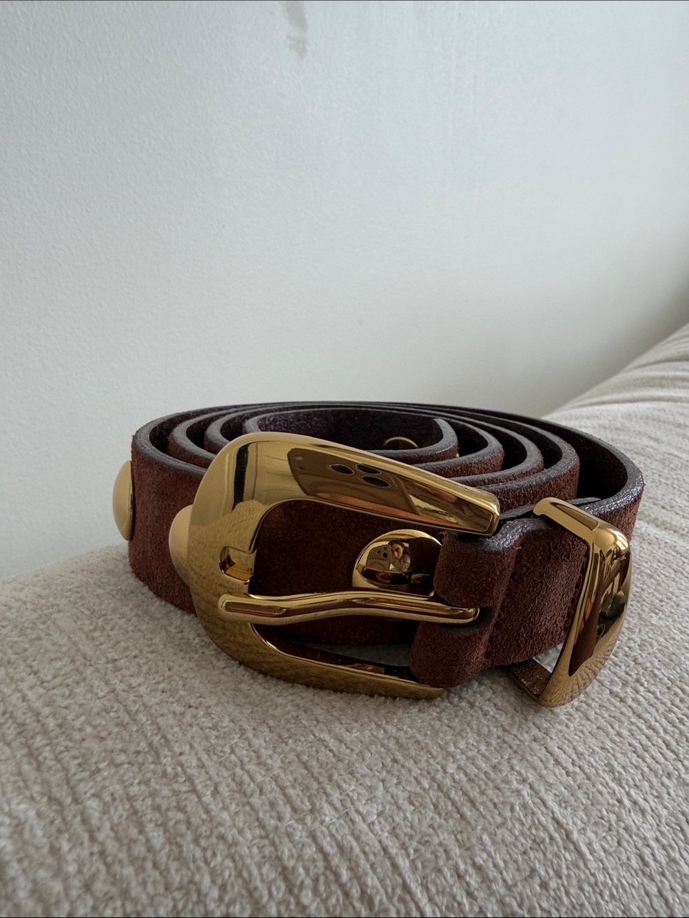 Madewell Brown Suede Belt with Gold Buckle and studs